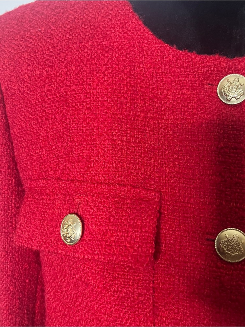 J. Crew Red Bouclé Military-Style Button Jacket - Picture 5 of 16
